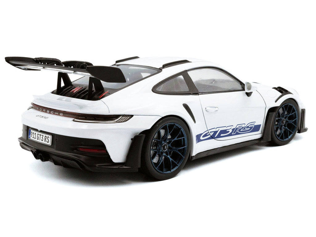 2024 Porsche 911 (992) GT3 RS White with Blue Stripes 1/18 Diecast Model Car by Solido