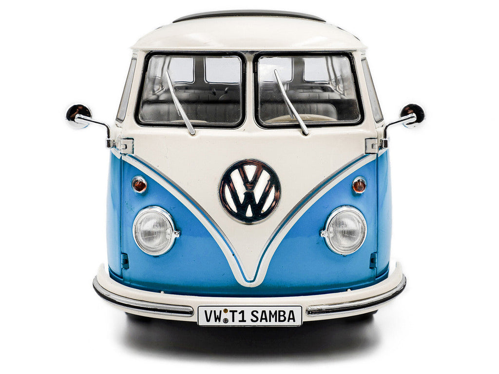 1962 Volkswagen T1 Samba Bus Baby Blue and White 1/18 Diecast Model Car by Solido