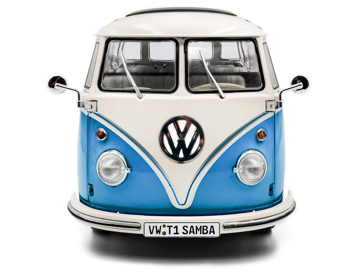 1962 Volkswagen T1 Samba Bus Baby Blue and White 1/18 Diecast Model Car by Solido