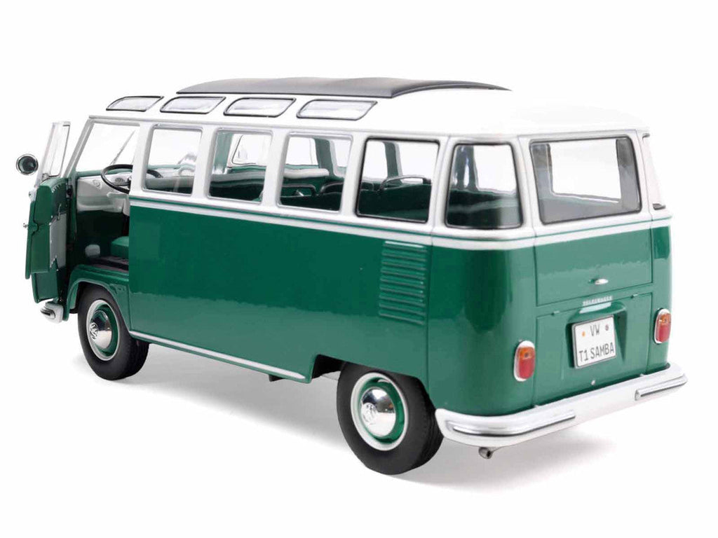 1962 Volkswagen T1 Samba Bus Green and White 1/18 Diecast Model Car by Solido