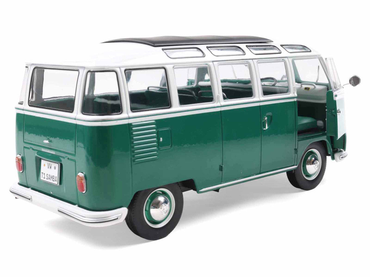 1962 Volkswagen T1 Samba Bus Green and White 1/18 Diecast Model Car by Solido