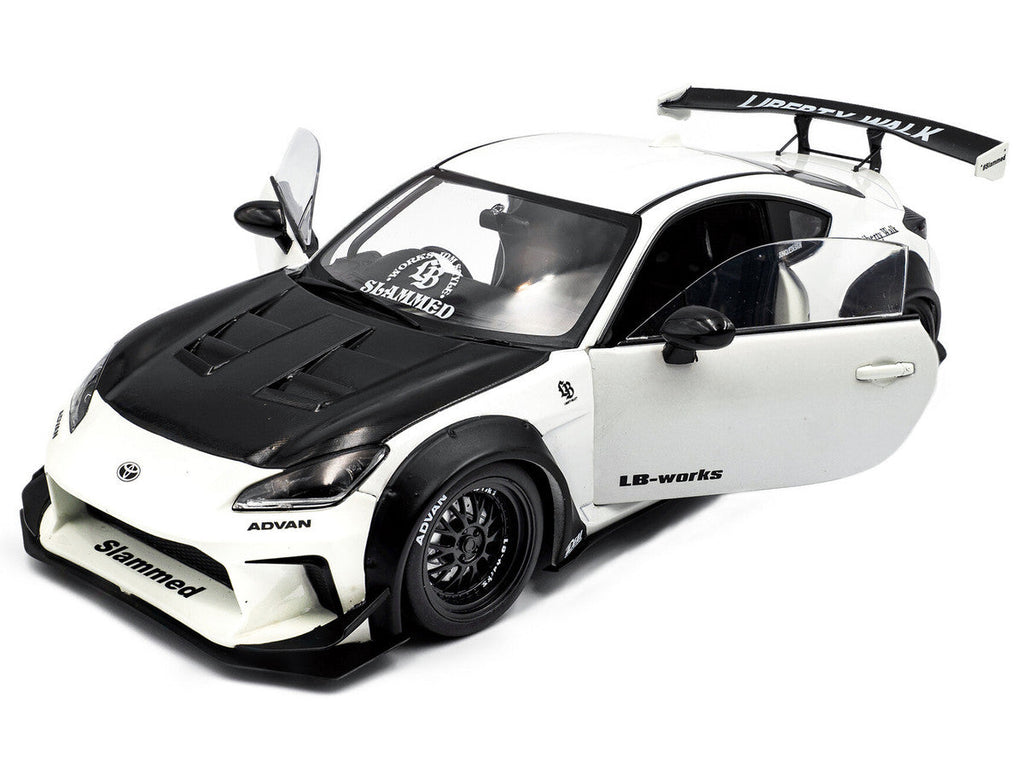 2024 Toyota GR86 LBWK Body Kit RHD (Right Hand Drive) Pearl White with Carbon Hood 1/18 Diecast Model Car by Solido