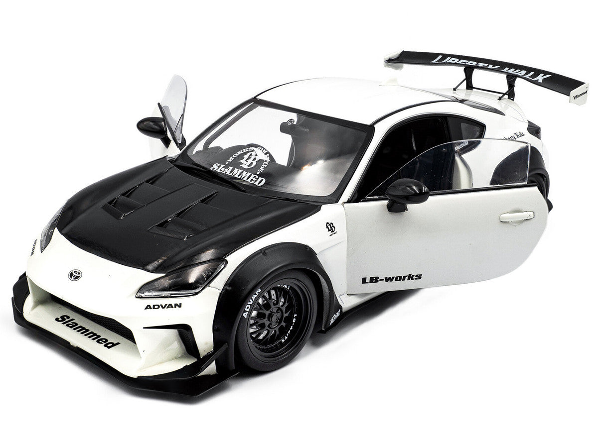 2024 Toyota GR86 LBWK Body Kit RHD (Right Hand Drive) Pearl White with Carbon Hood 1/18 Diecast Model Car by Solido
