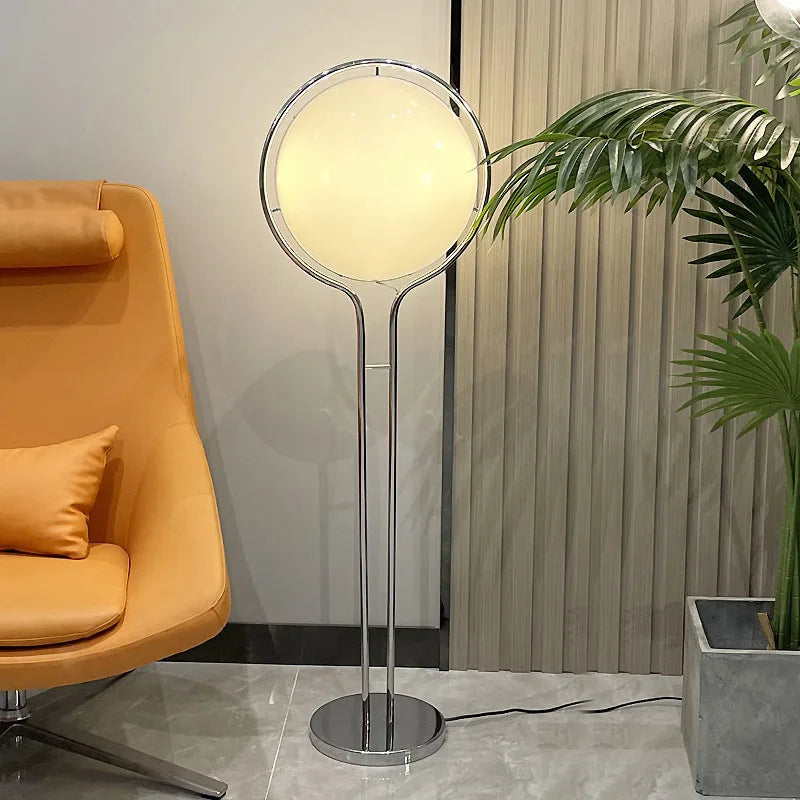 DecorBites™ Garrault LED Chrome Metal Ball Floor Lamp with White Acrylic Shade