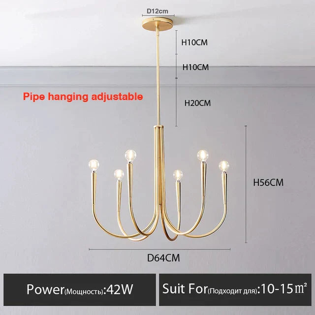 DecorBites™ Gold Chandelier: Modern Nordic Metal LED Lighting for Living Room, Kitchen, and Restaurant