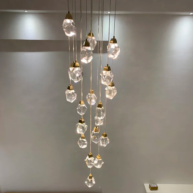 DecorBites™ Diamond Crystal Chandelier: Luxury Gold LED Lighting for Staircase & Living Room