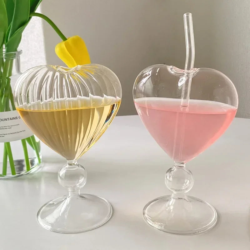 DecorBites™ Heart Love Glass Mug Set - Couple Cups, Bird & Cocktail Glass Tea Coffee Cup
