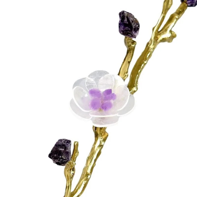 DecorBites™ Crystal Flower Tree Sculpture: Golden Branches with Marble Base