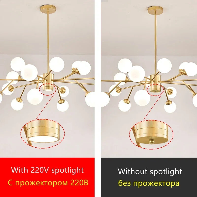 DecorBites™ Glass Ball Modern Branch Chandelier - Magic Bean Design for Living Room