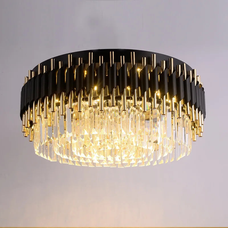 DecorBites™ Gold Black Crystal Ceiling Chandelier – Modern LED Round Kitchen Pendant Lamps