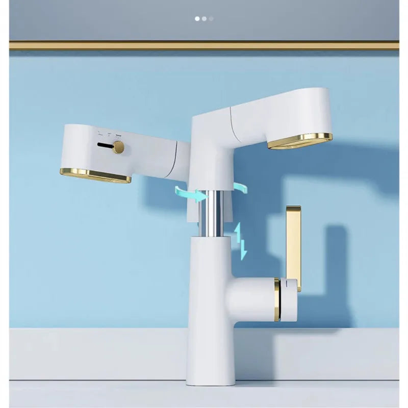 DecorBites™ LED Basin Faucet Pull Out White Gold Water Mixer Sink Tap