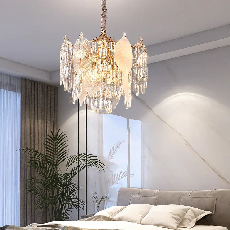 DecorBites™ Crystal Leaves Chandelier: Elegant Postmodern Lighting for Living Room, Dining Room, Bedroom