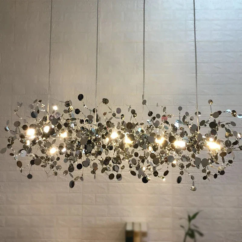DecorBites™ Leaf Chrome Ceiling Chandelier for Living Room, Bar, or Balcony Lighting