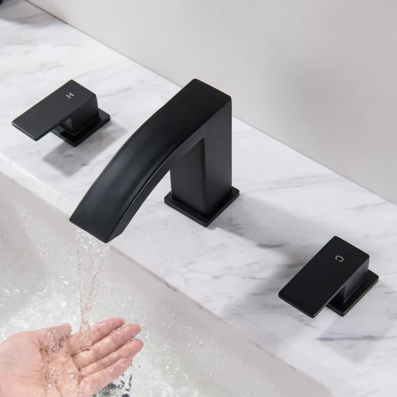 DecorBites™ Gold Black Waterfall Bathroom Basin Faucet 3 Hole Hot Cold Water Tap