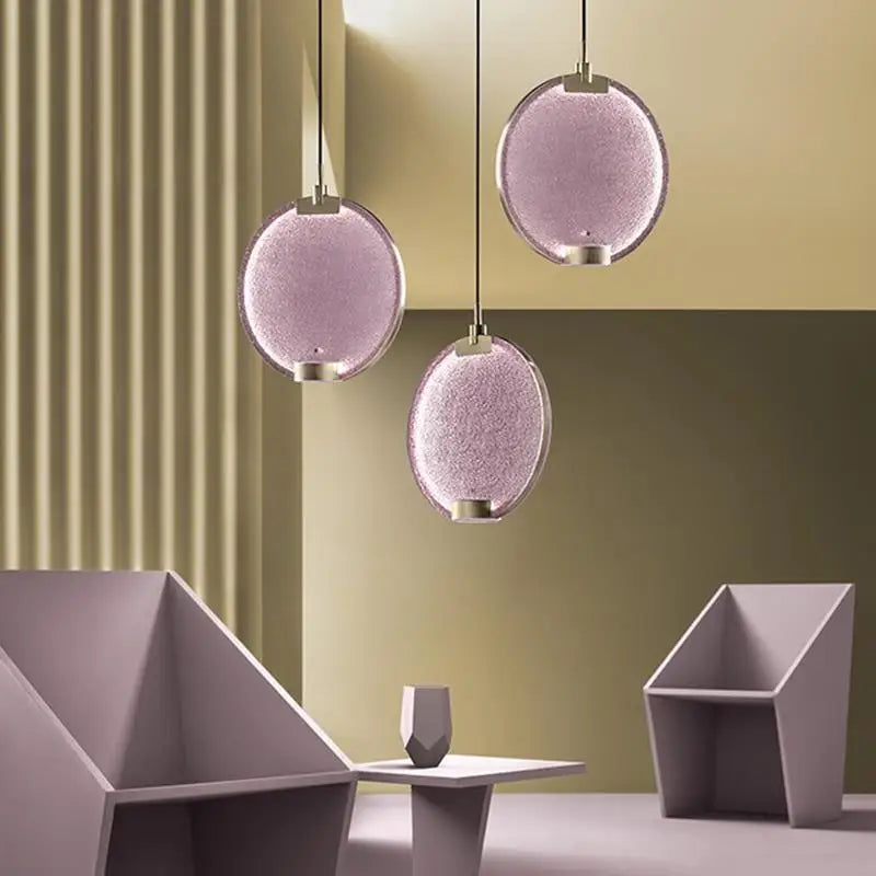 DecorBites™ Clear Pink Glass Horo Pendant Light LED for Loft Bar Art Deco Kitchen