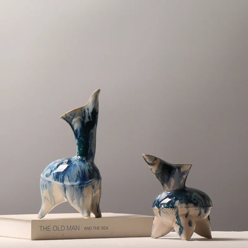 DecorBites™ Irregular Ink Pattern Ceramic Flagon Vase - Chinese Porcelain Home Decoration