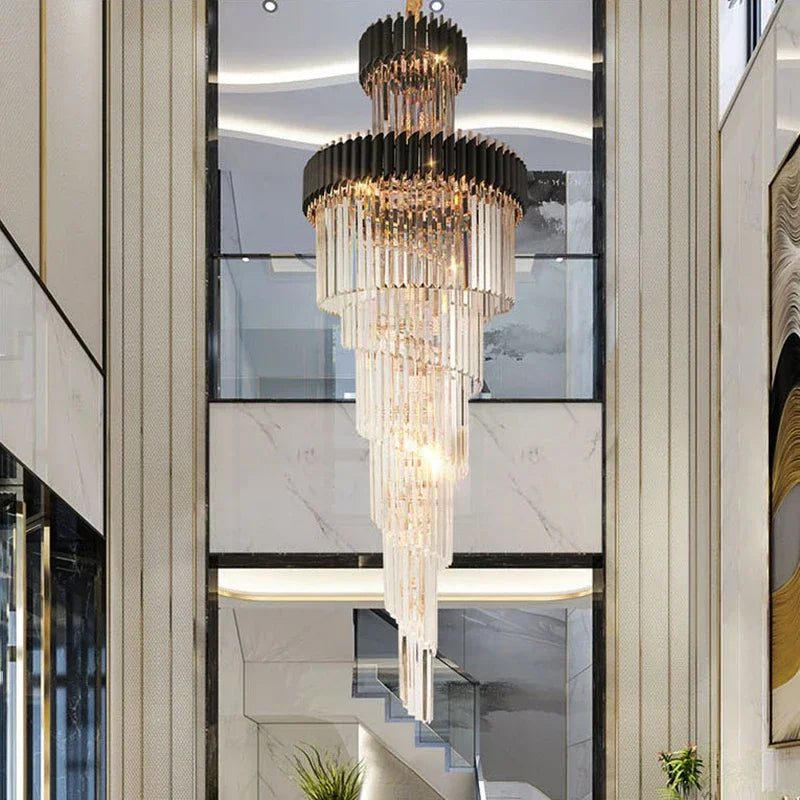 DecorBites™ Crystal LED Chandeliers: Luxury Multi-layer Staircase Lighting, Black Stainless Steel