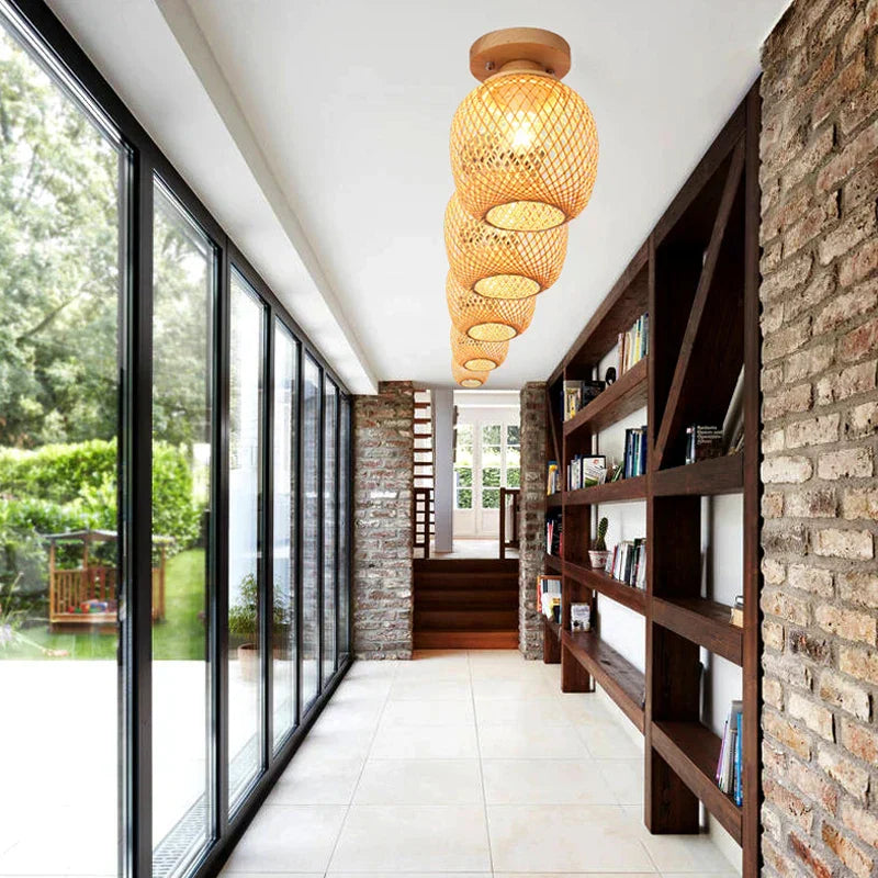 DecorBites™ Bamboo Birdcage Ceiling Light: Handwoven Nordic Wood Art Fixture