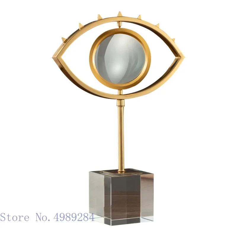 DecorBites™ Golden Metal Eyes Magnifying Glass with Crystal Glass Base - Modern Home Decoration