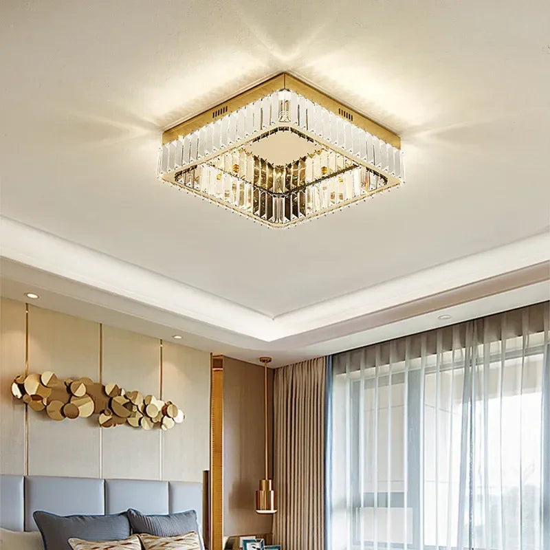 DecorBites™ Crystal LED Dimmable Ceiling Lights: Modern Square Steel Fixture for Living Room
