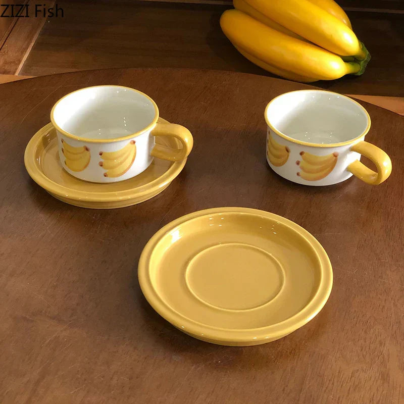DecorBites™ Fruits Pattern Porcelain Coffee Mug Set for Dining Table and Afternoon Tea