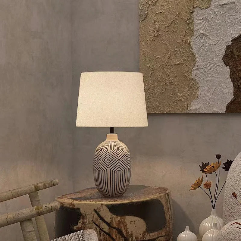 DecorBites™ Japanese Style Ceramic Table Lamp for Living Room, Bedroom, Study - Simple & Elegant