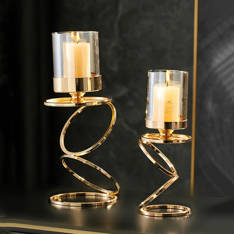 DecorBites™ Gold Metal Frame Glass Candle Holder - Wedding Centerpieces & Home Decor