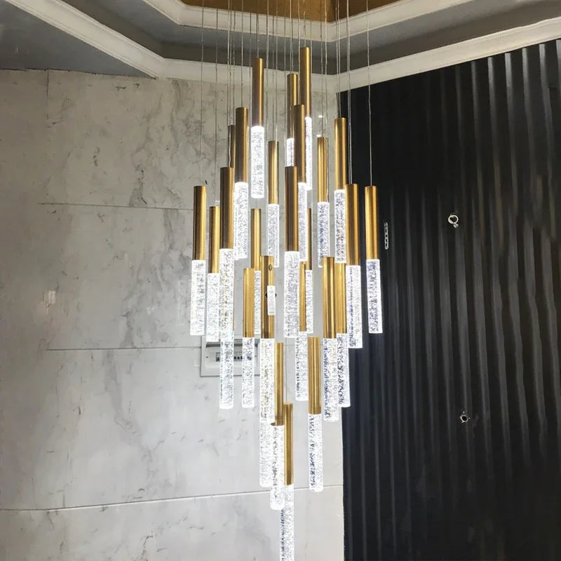 DecorBites™ Crystal Staircase Chandelier - Modern Gold LED Lighting for Living Room