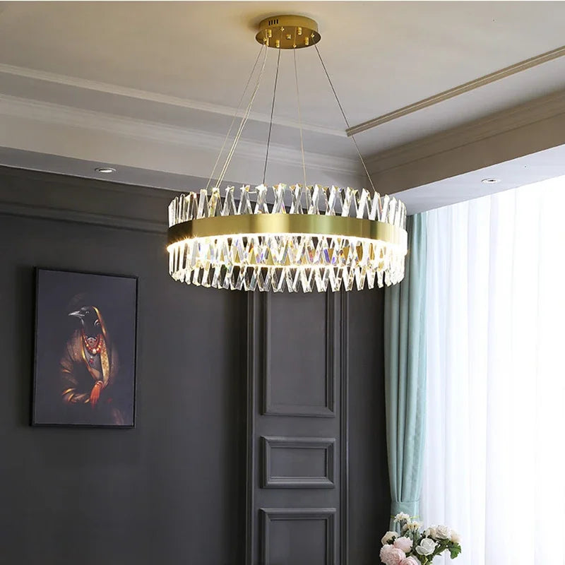 DecorBites™ Gold Crystal Chandelier: Modern Rectangle LED Dining Room Light Fixture
