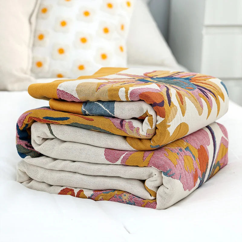 DecorBites™ Cotton Summer Blanket & Pillow Set - Birds & Flowers Design