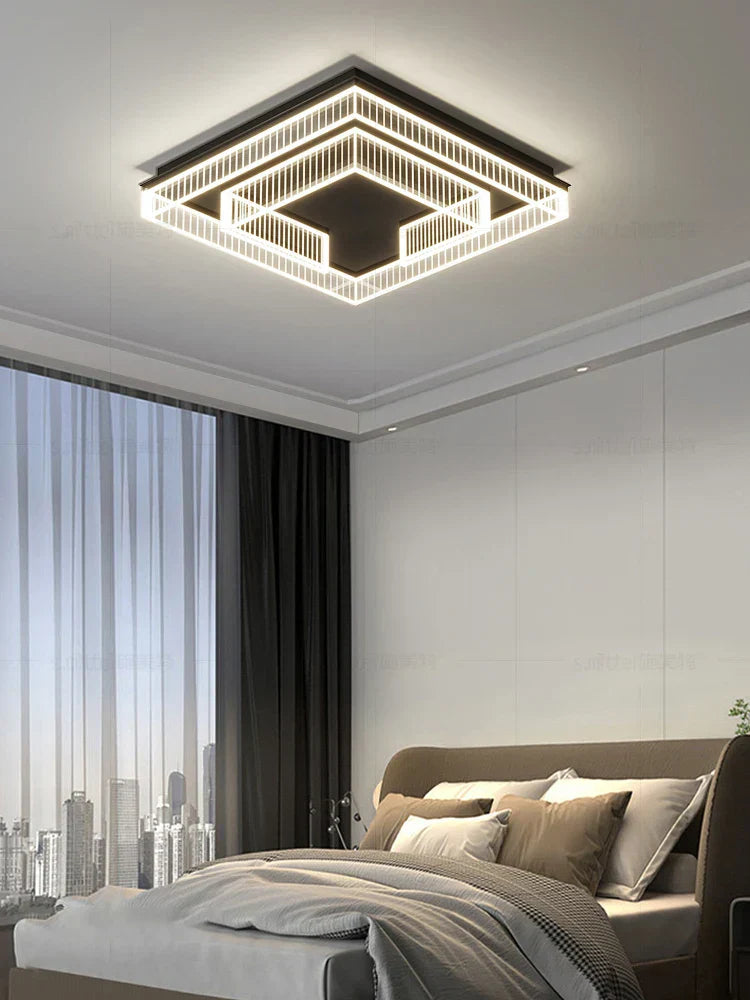 DecorBites™ LED Black Chandelier Acrylic Ceiling Lamp: Modern Luxur Lighting for Home & Office