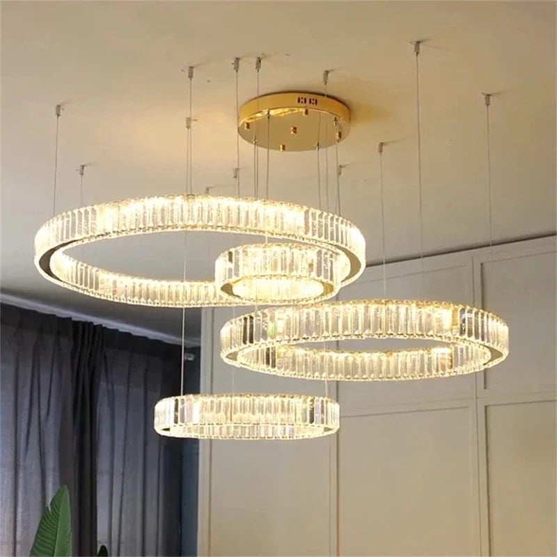 DecorBites™ Gold Crystal Chandelier: Modern Luxury Round Square Pendant Light for Living Room