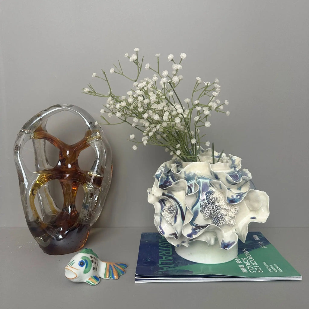 DecorBites™ Handmade Porcelain Fold Pattern Vase - Home Decoration & Floral Arrangement