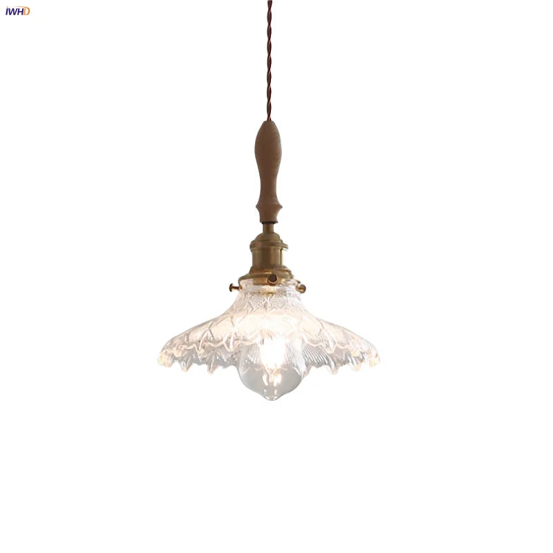 DecorBites™ Glass LED Pendant Lamp with Wood Handle - Modern Nordic Hanging Light