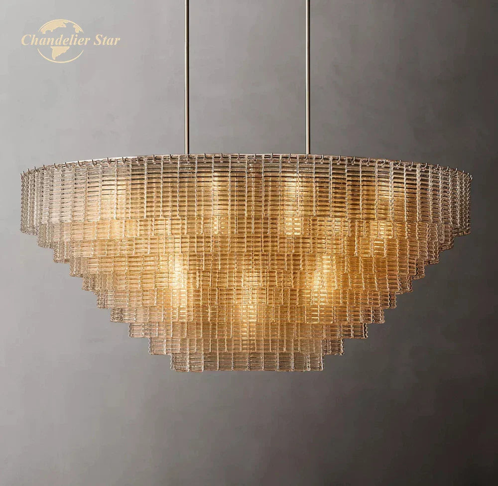 DecorBites™ Clear Smoke Glass Oval LED Chandelier - Modern Retro Black Metal-B