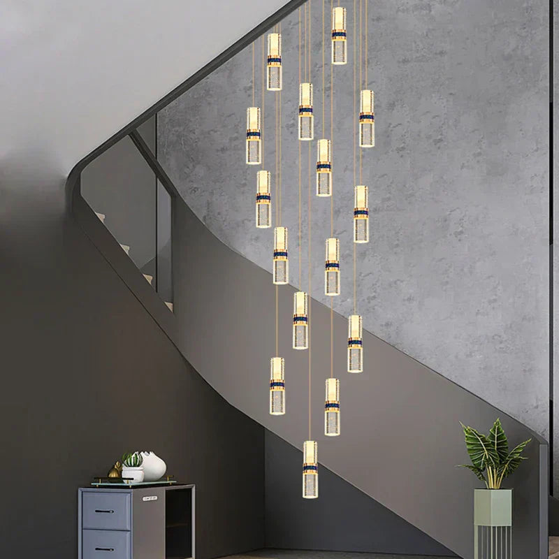 DecorBites™ Crystal Columnar Chandelier Stair Light for Home, Restaurant, Bar, and Villa