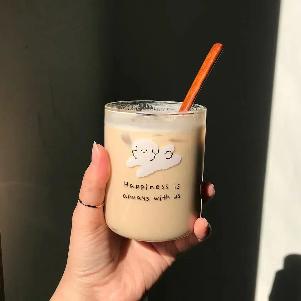 DecorBites™ Cute Dog Glass Cup: Heat-resistant Cartoon Coffee Milk Juice Drinking Glass
