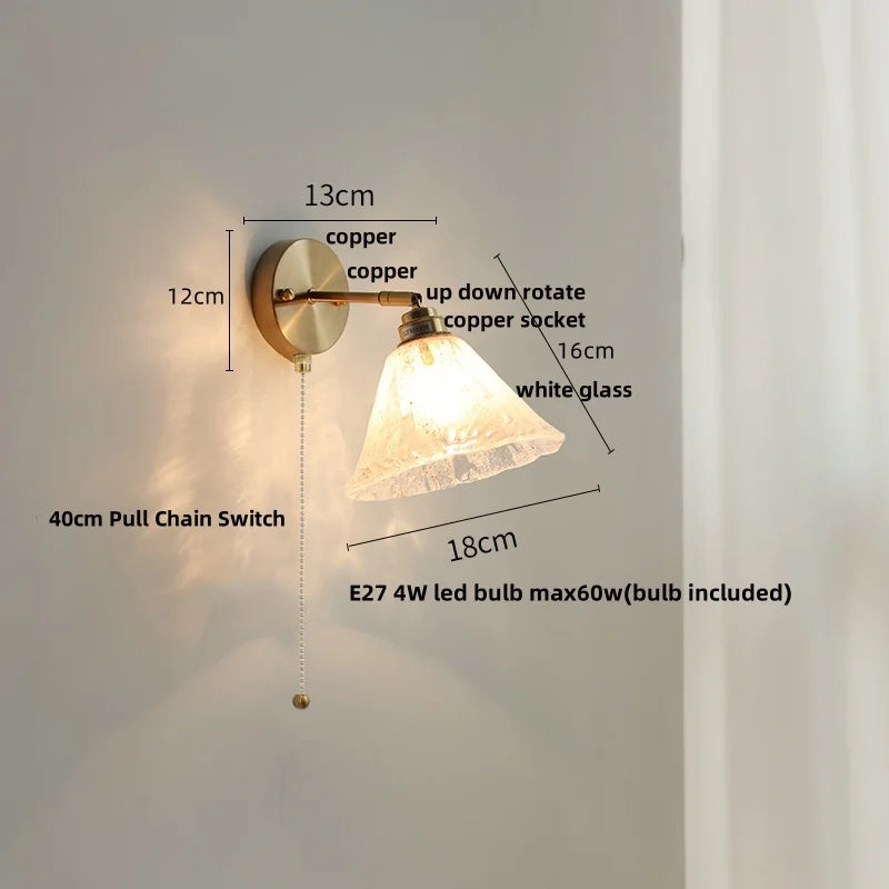 DecorBites™ Japanese Style LED Wall Sconce Glass Rotate Pull Chain Switch Stair Light