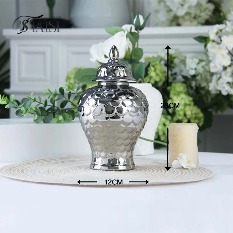 DecorBites™ Geometric Golden Porcelain Jar - Home Decor Vase & Storage Tank
