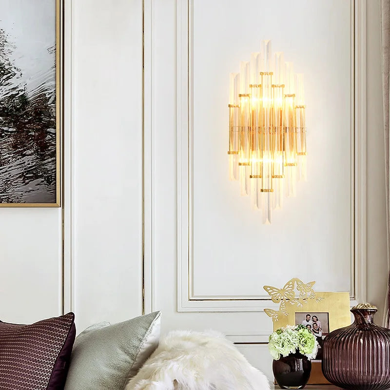 DecorBites™ Gold Crystal Wall Lights: Elegant LED Sconce for Bedroom, Living Room & Bathroom