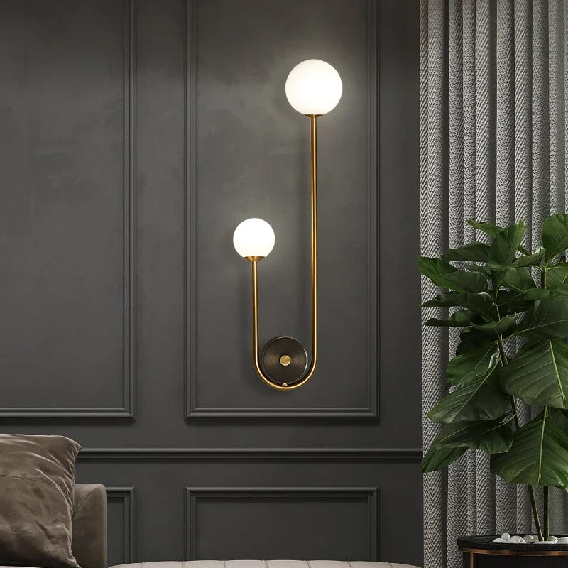 DecorBites™ Glass Ball LED Wall Lamp in Gold Iron for Modern Bedroom and Study Lighting