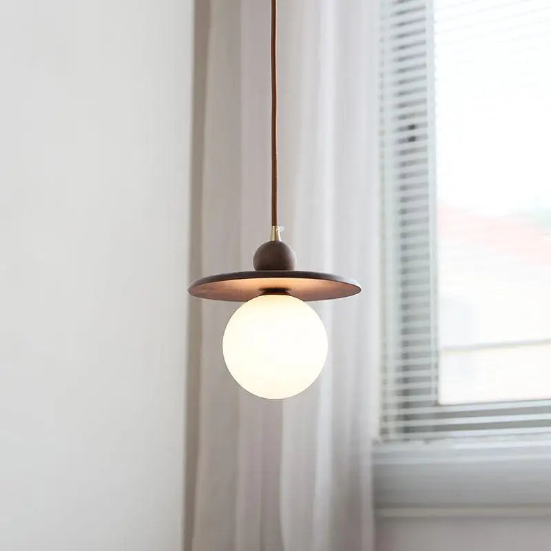DecorBites™ Glass LED Pendant Lamp Walnut Wood Brass Hanging Lights