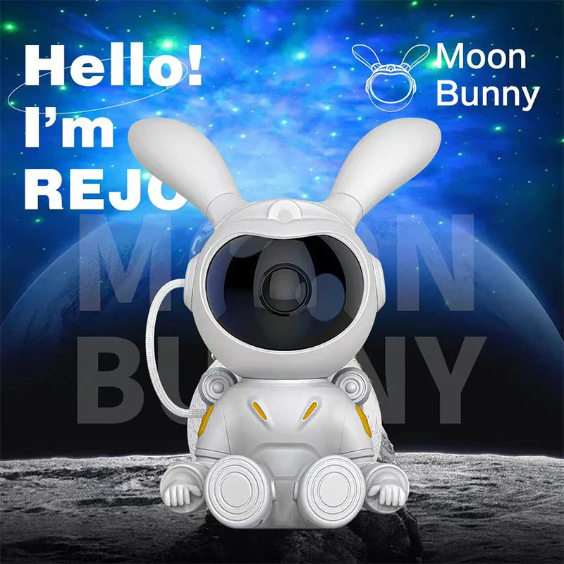 DecorBites™ Galaxy Bunny Astronaut Projector: Moon and Star Night Light for Children
