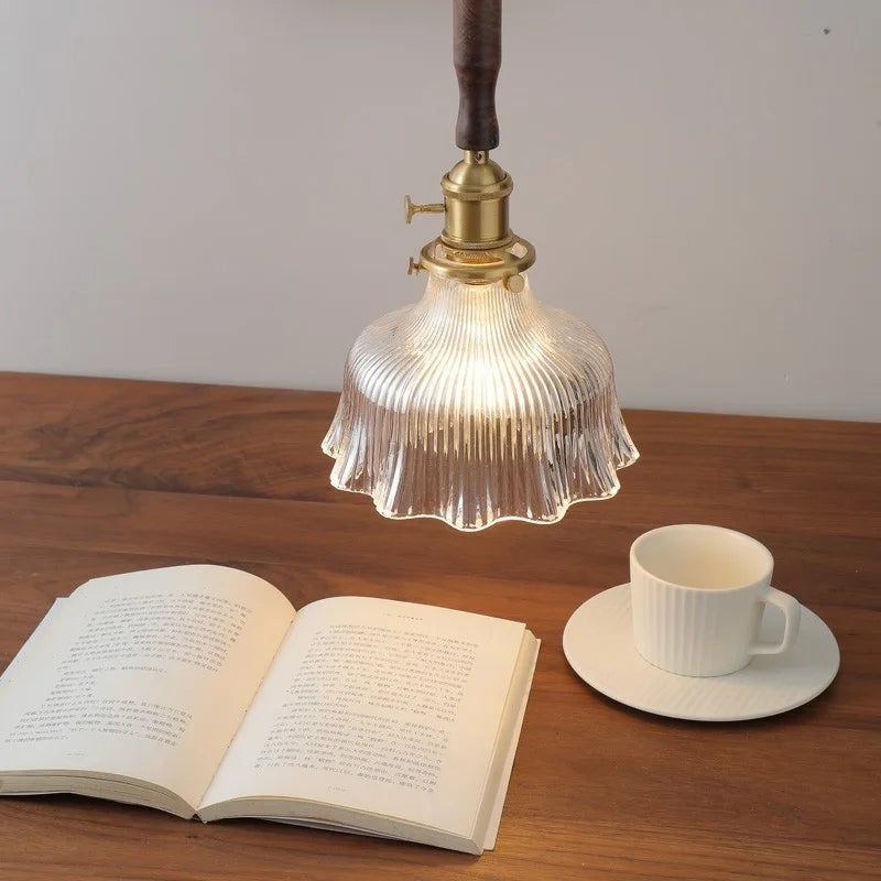 DecorBites™ Glass LED Pendant Lamp Walnut Wood Copper Switch Nordic Hanging Light