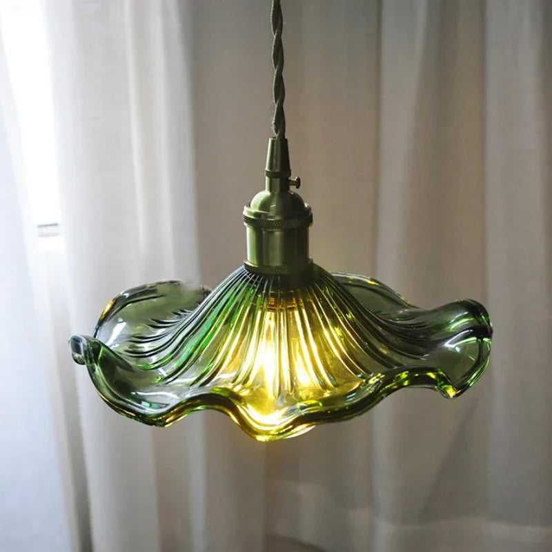 DecorBites™ Green Flower Glass Pendant Light - Modern Kitchen Bar Restaurant Hanging Lamp