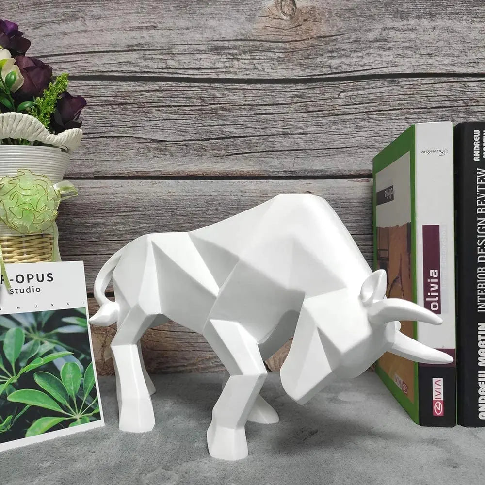 DecorBites™ Geometric Bull Sculpture: Modern Abstract Cattle Figurine for Home Decor