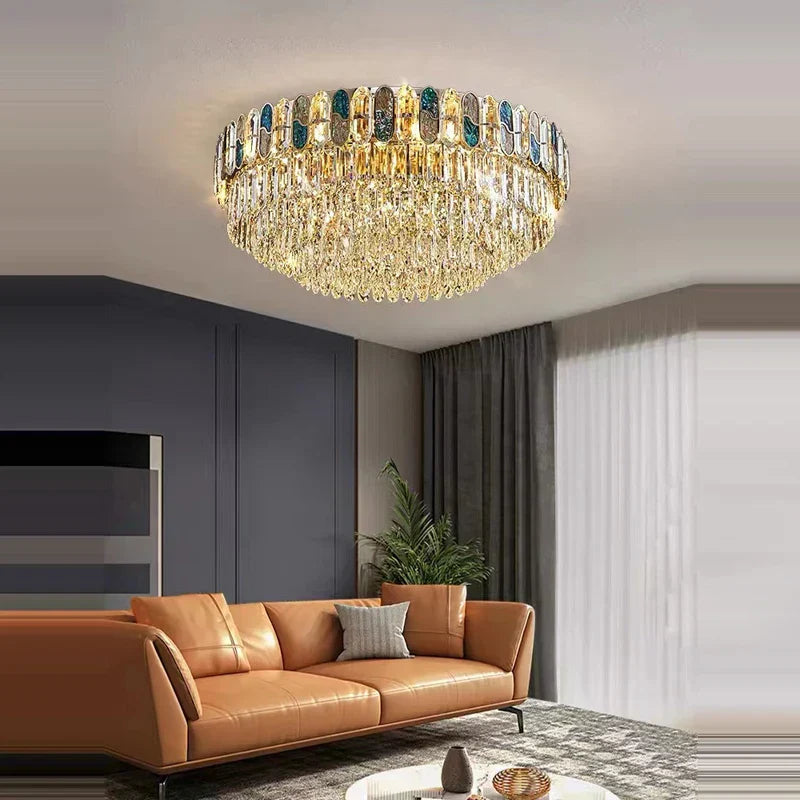 Gold and blue crystal chandelier led living room lighting