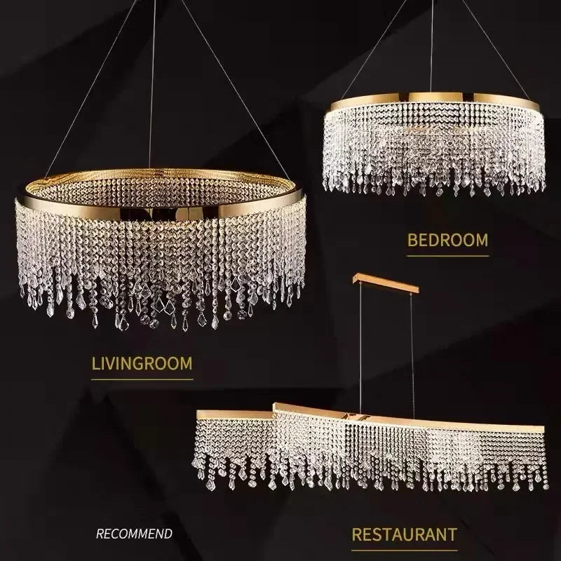 DecorBites™ Crystal Circle LED Chandelier for Luxury Living Room Décor
