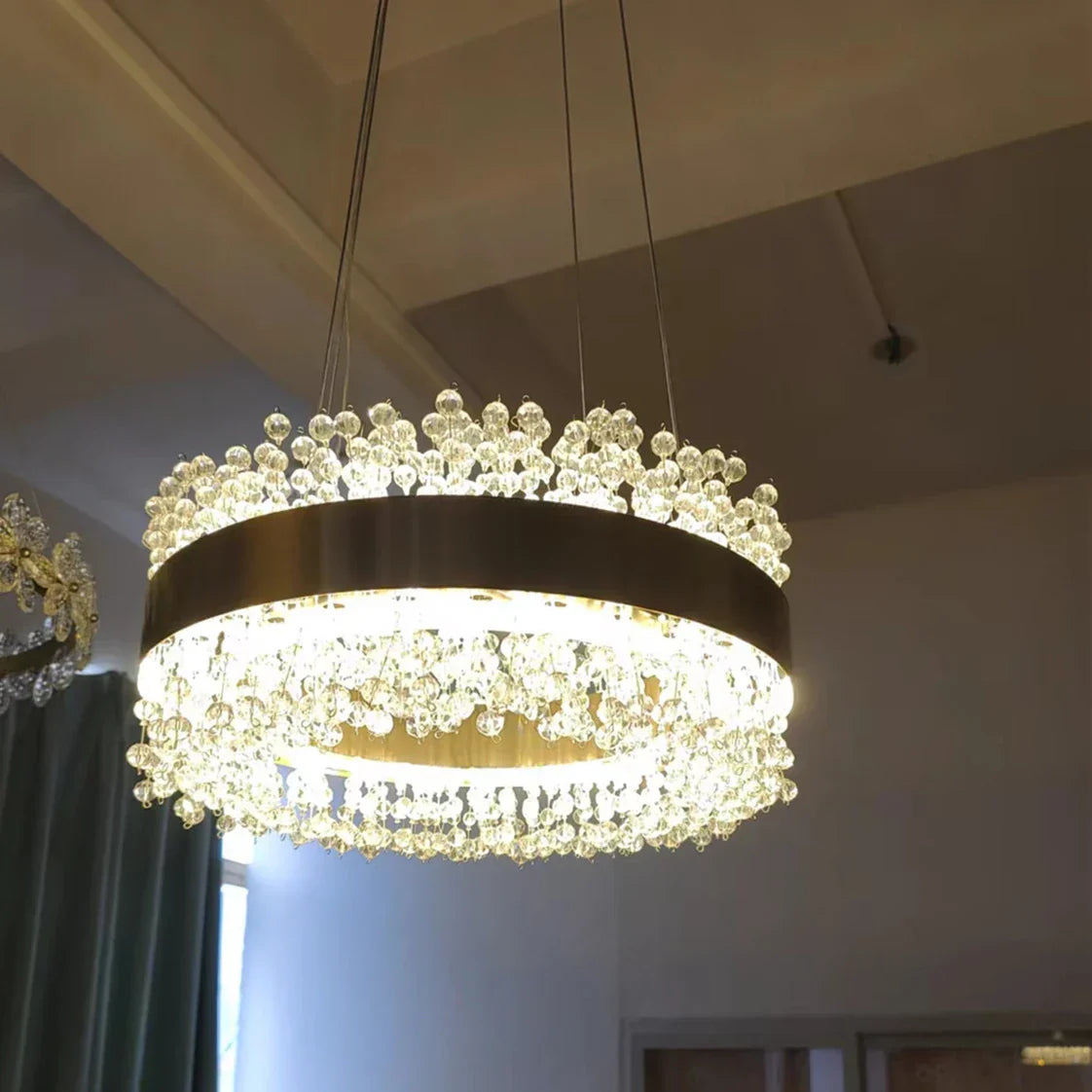 DecorBites™ Gold Metal LED Chandelier: Modern Crystal Lighting for Living Room, Dining Room, Bedroom.