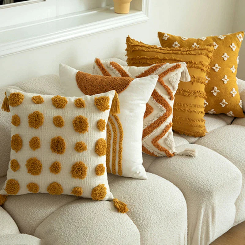 DecorBites™ Geometric Tufted Embroidered Cotton Canvas Cushion Cover 45*45cm